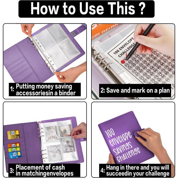 100 Day Money Savings Challenge Binder Book Cash Envelopes Save $5,050 - Pink - Picture 4 of 7